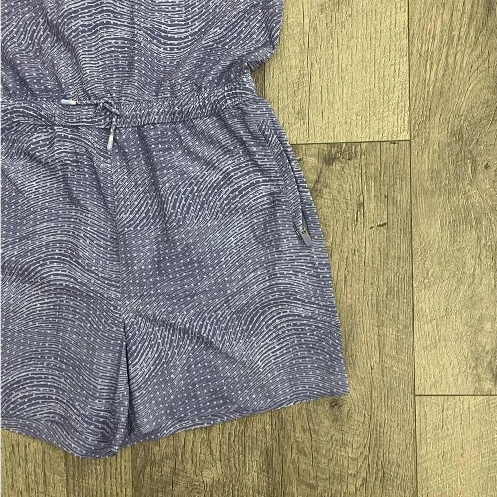 Athleta Girl Romper Purple White Wave‎ Print Sleeveless Pockets XXL 16